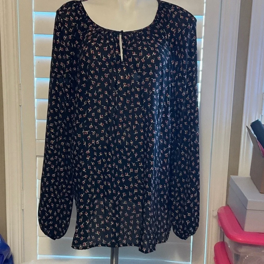 Chaps Black Floral Blouse
